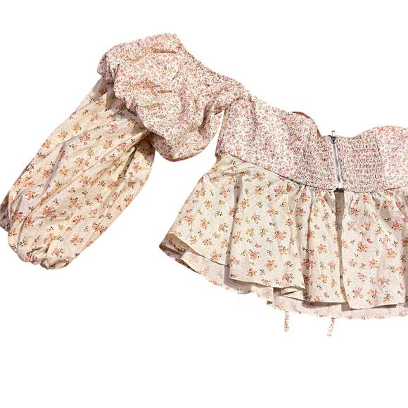 Petersyn Floral Cropped Off The Shoulder Peplum Top Size L Prairie Cottagecore - Picture 3 of 10